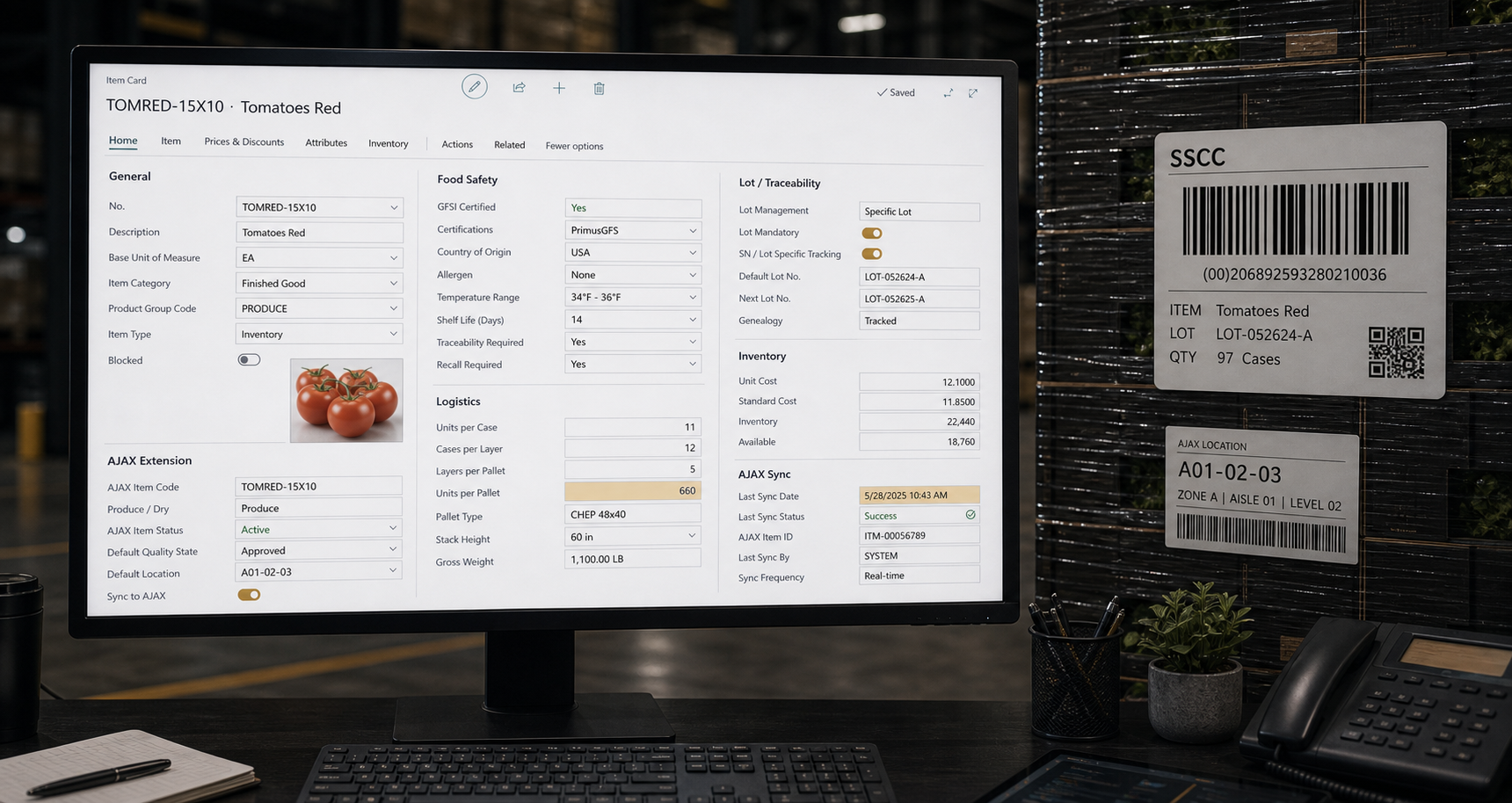 Business Central item food and operational attributes