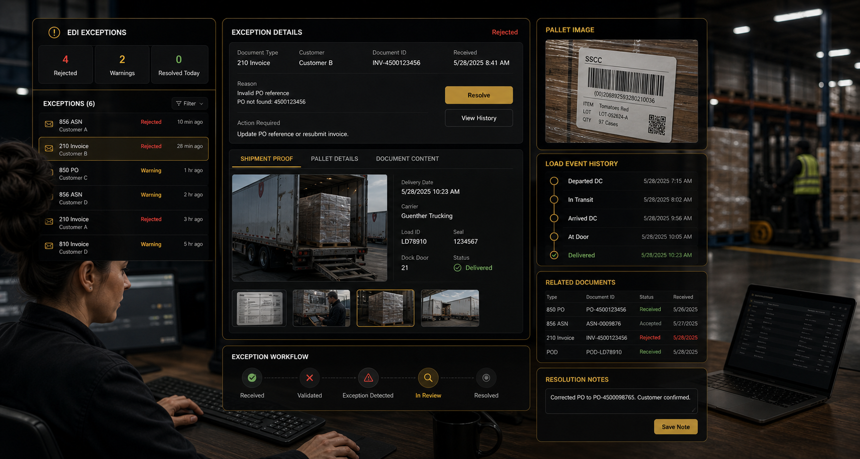 AJAX EDI exception review connected to operational proof