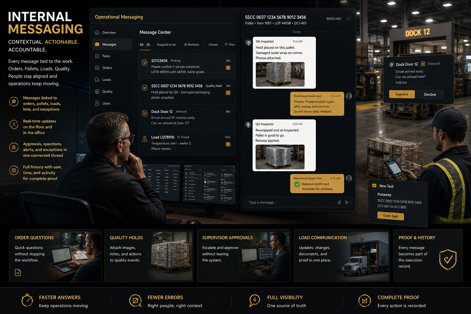 AJAX operational messaging connected to warehouse work