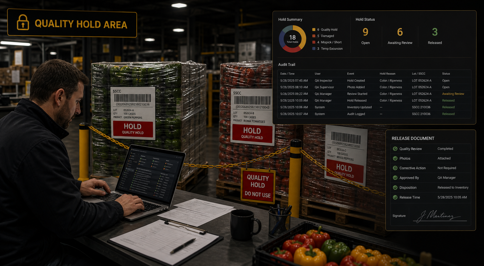 AJAX QMS hold, review, disposition, and release workflow