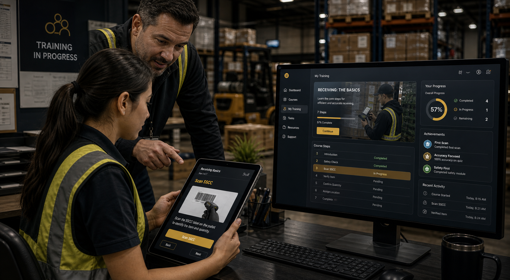 AJAX workflow-based warehouse training session