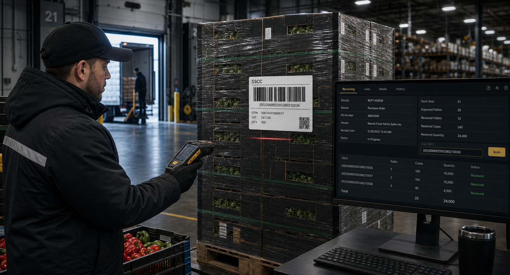 AJAX WMS receiving and GS1 serialization workflow